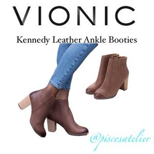 Vionic Kennedy Brown Dark Leather Heeled Ankle Booties, Women’s Size 11